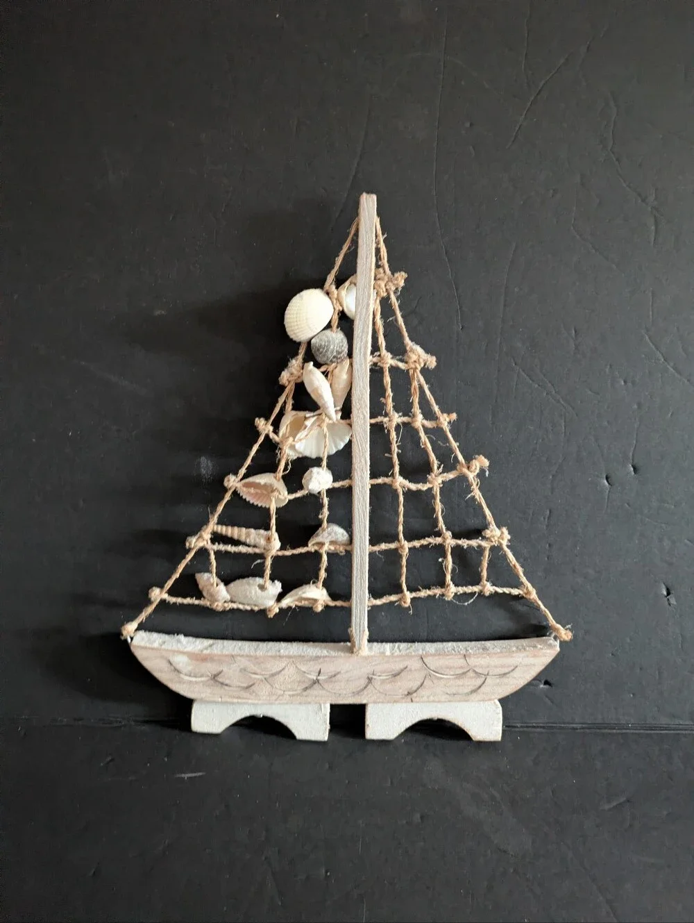 Nautical Natural Driftwood Sailboat and Shells Wall Decor Rustic White Set of 2